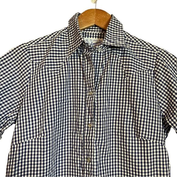 Rock mount ranch wear navy & white checkered western shirt - Picture 2 of 7